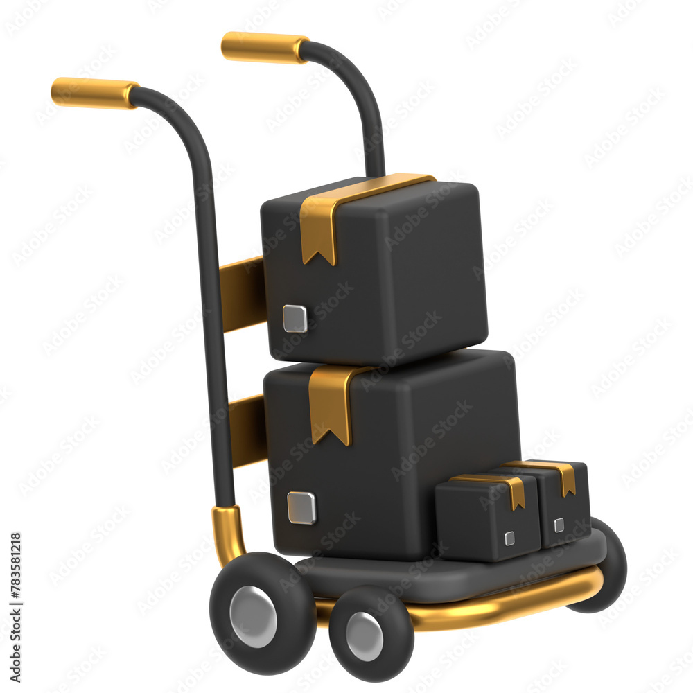 3d icon of a trolley carrying boxes