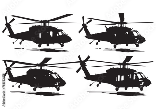 silhouette military helicopter bundle vector white background