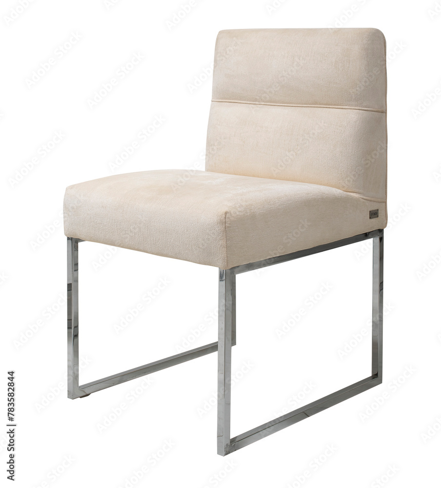 Modern Beige Fabric Chair with Chrome Legs - Isolated on White Background, Clipping Path Included Modern Beige Fabric Chair with Chrome Legs - Isolated on White Background, Clipping Path Included