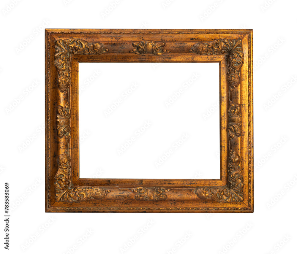 Antique Golden Carved Picture Frame - Isolated on White Background, Clipping Path Included Antique Golden Carved Picture Frame - Isolated on White Background, Clipping Path Included