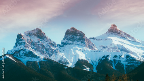 Schilderij op canvas Sunset behind the Three Sisters mountains, Alberta, Canada