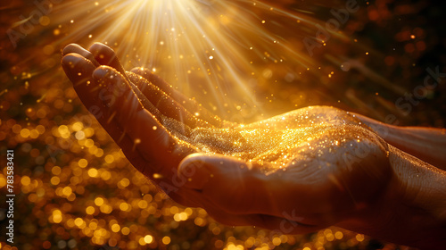 Open Hand Catching the Glistening Sunlight, Symbol of Hope and Miracles