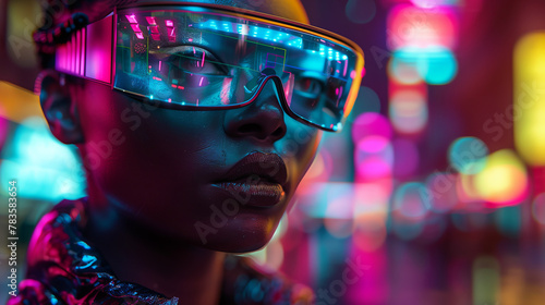 Futuristic Female Avatar in a VR World, Neon Glow and Urban Elegance