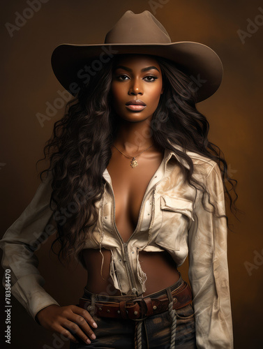 Portrait of a beautiful young black African American Cowgirl