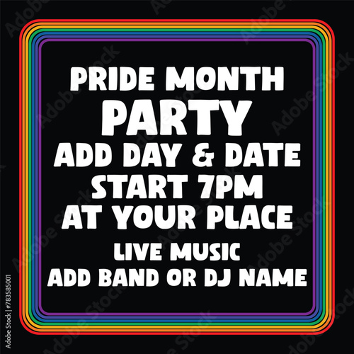 Pride month party poster flyer or social media post design