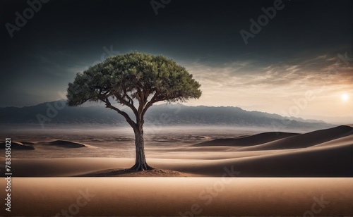 A lone tree in a vast desert