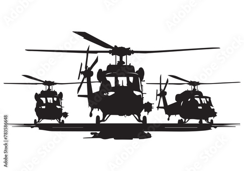 black silhouette military helicopter bundle vector