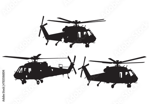black silhouette military helicopter bundle vector