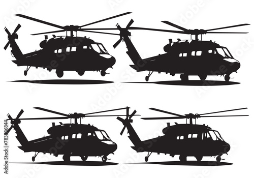 black silhouette military helicopter bundle vector