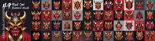 Red Oni Samurai Mask Collection. Samurai Mask Vector.