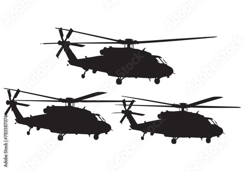 black silhouette military helicopter bundle vector