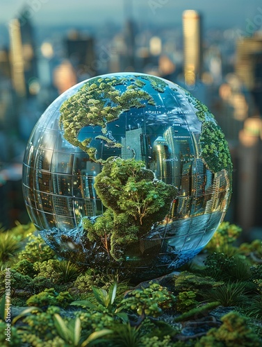 Technological Advancement: Globe with Skyscraper View