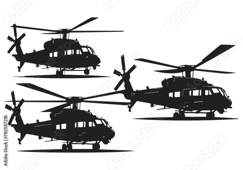 silhouette of military helicopter bundle on white background