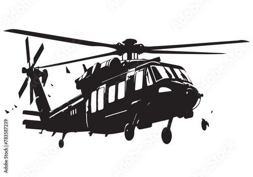 silhouette of military helicopter bundle on white background