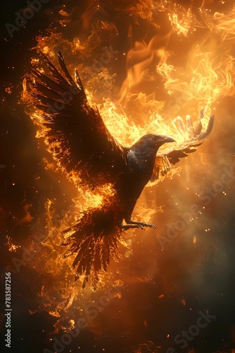 burning bird in the sky