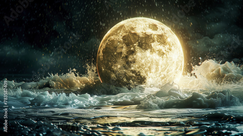 The moon emerging from the water, magic dreamy atmospheric composition