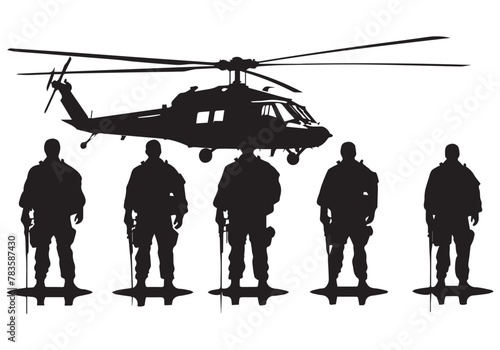 silhouette of military helicopter bundle on white background