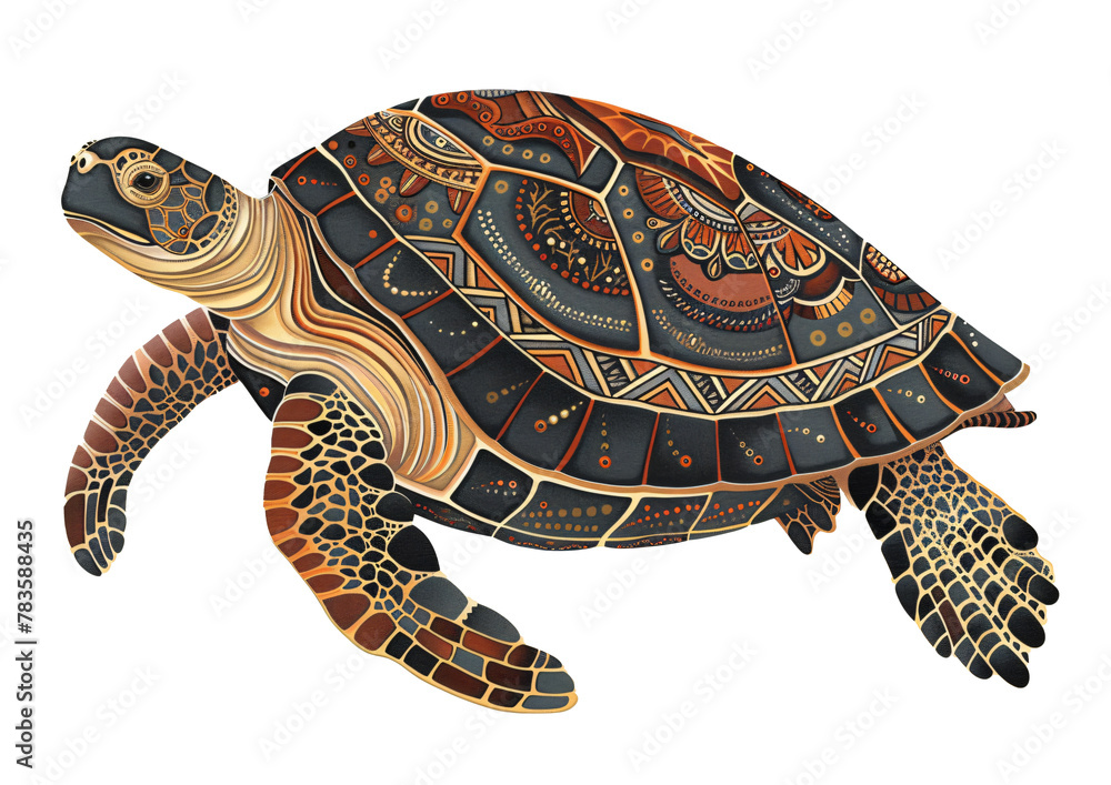 Fototapeta premium Turtle with painted patterns on the shell isolated on transparent background