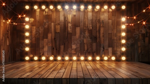 wooden 3d stage - organic material podium - empty country concert hall 