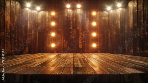 wooden 3d stage - organic material podium - empty country concert hall 