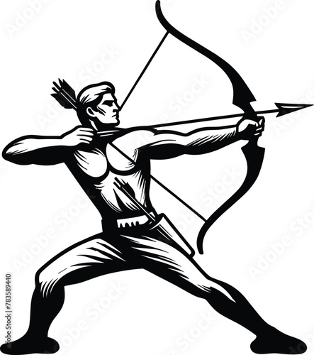 Archer with bow and arrow, logo design, vector illustration.