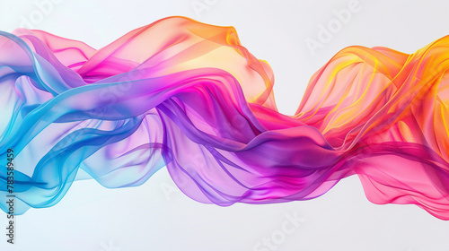 Vibrant colors blending in fluid motion, forming a dynamic gradient wave agnst a clean white backdrop, creating a visually stunning effect. © M-T