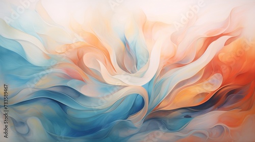 Ephemeral wisps of color drift through a sea of blue and orange gradients, creating a sense of tranquility and serenity. photo