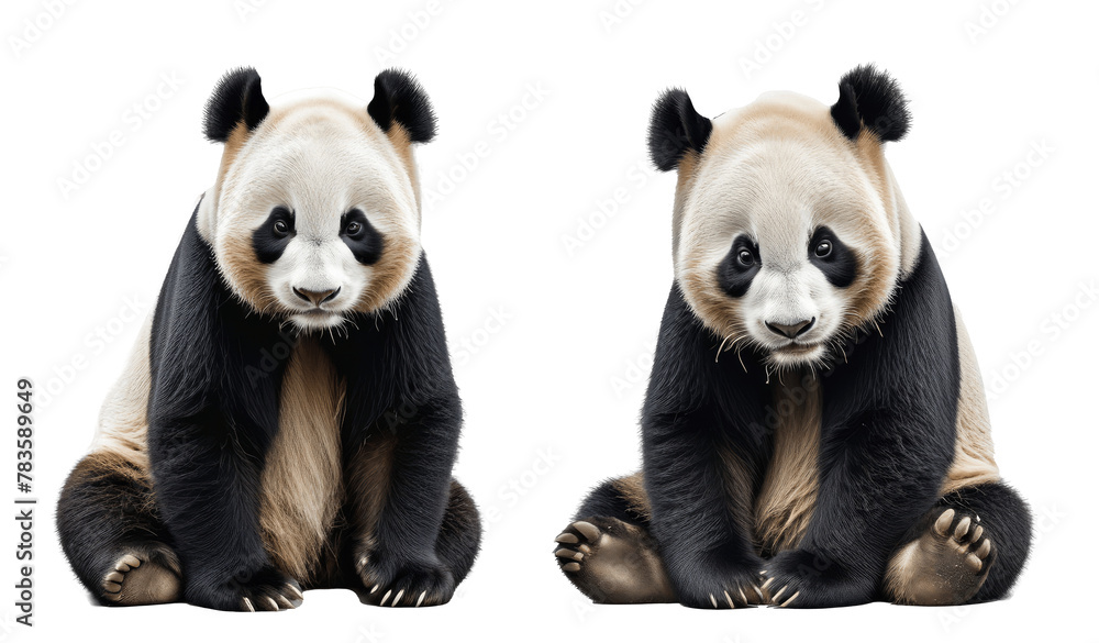 group of black and white panda isolated on transparent background