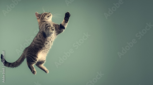 Happy cat jumping with funny expression, Funny cat flying in the air, Generative AI photo