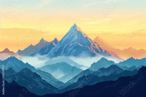 majestic snowcapped mountains, bathed in soft morning light photo