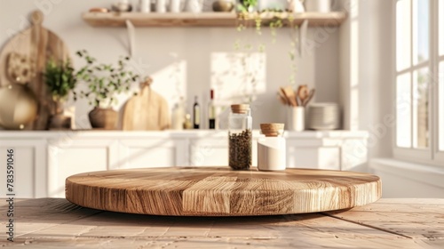 Wallpaper Mural Empty beautiful round wood tabletop counter on interior in clean and bright kitchen background Torontodigital.ca