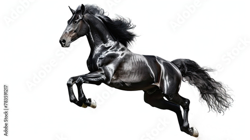 Black Horse jumping isolated on white background