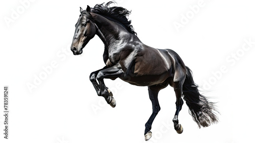 Black Horse jumping isolated on white background