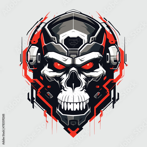 merch design of monkey cyborg head vector editable