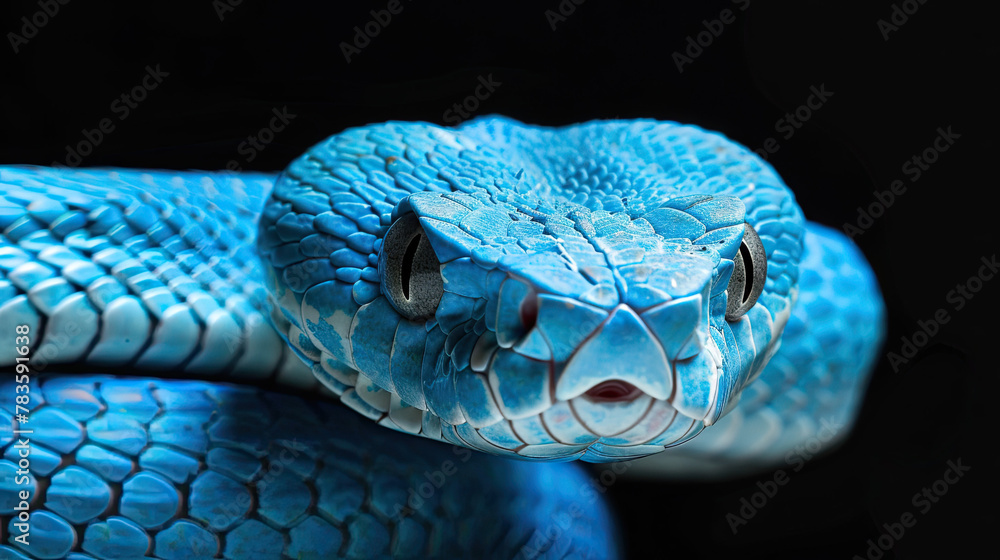 Fototapeta premium Blue viper snake on black background