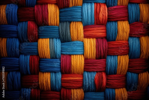 Background illustration of vibrant and colorful pattern of woven yarn