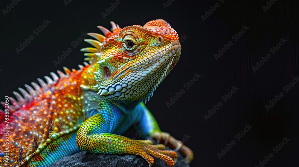 Fototapeta premium Chamaleon Rainbow Colors on black background