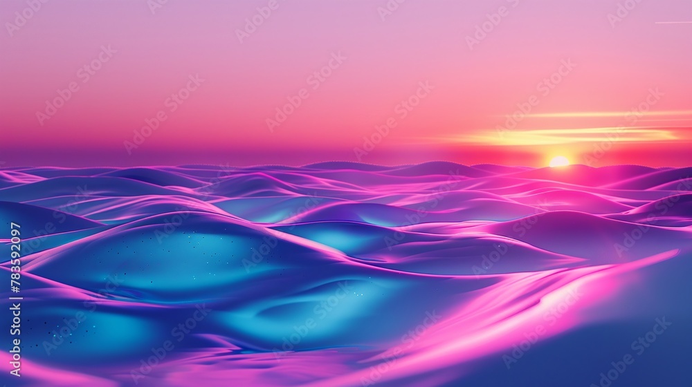 Fototapeta premium Glass dune sea, shimmering under neon skies, silent beauty,