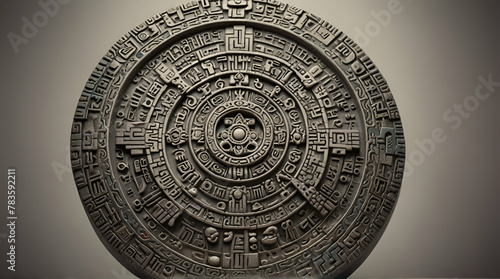 Aztec calendar design on a silver ring isolated pastel.generative.ai photo