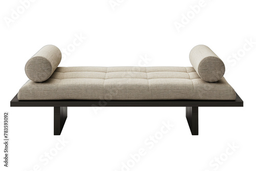 Elegant minimalist daybed with cream cushions and dark wooden base photo