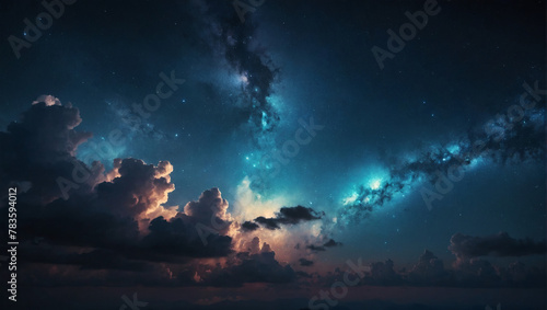 Abstract azure galaxy sky, serene and tranquil.