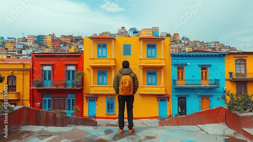 man against the background of colored houses © Aliaksei