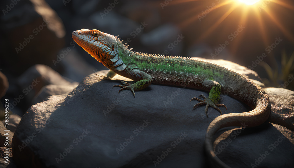 Fototapeta premium A detailed portrayal of a lizard, rendered with thick layers of paint to highlight its unique textures and vibrant colors. Generative AI.