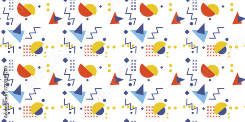 Repeating Memphis pattern. Geometric shapes, texture of repeating elements.