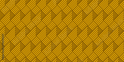 Linear flat abstract lines. Pattern of voluminous stripes, hexagonal shape. Yellow color. Vector.