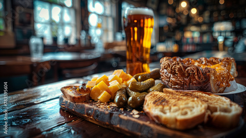 Delicious pub snacks with cold beer