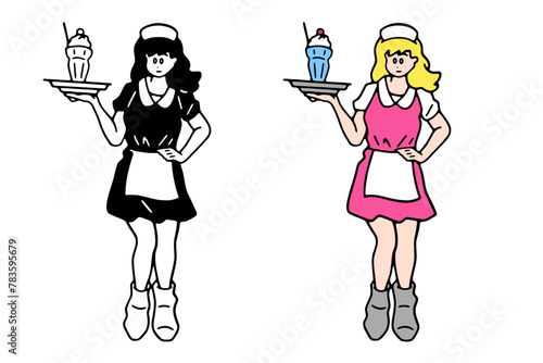 パフェをサーブする女性のイラスト素材