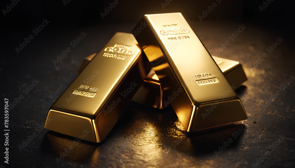 Rows of gold bars gleaming in the light. Generative AI.
Rows of gold bars gleaming in the light. Generative AI.
