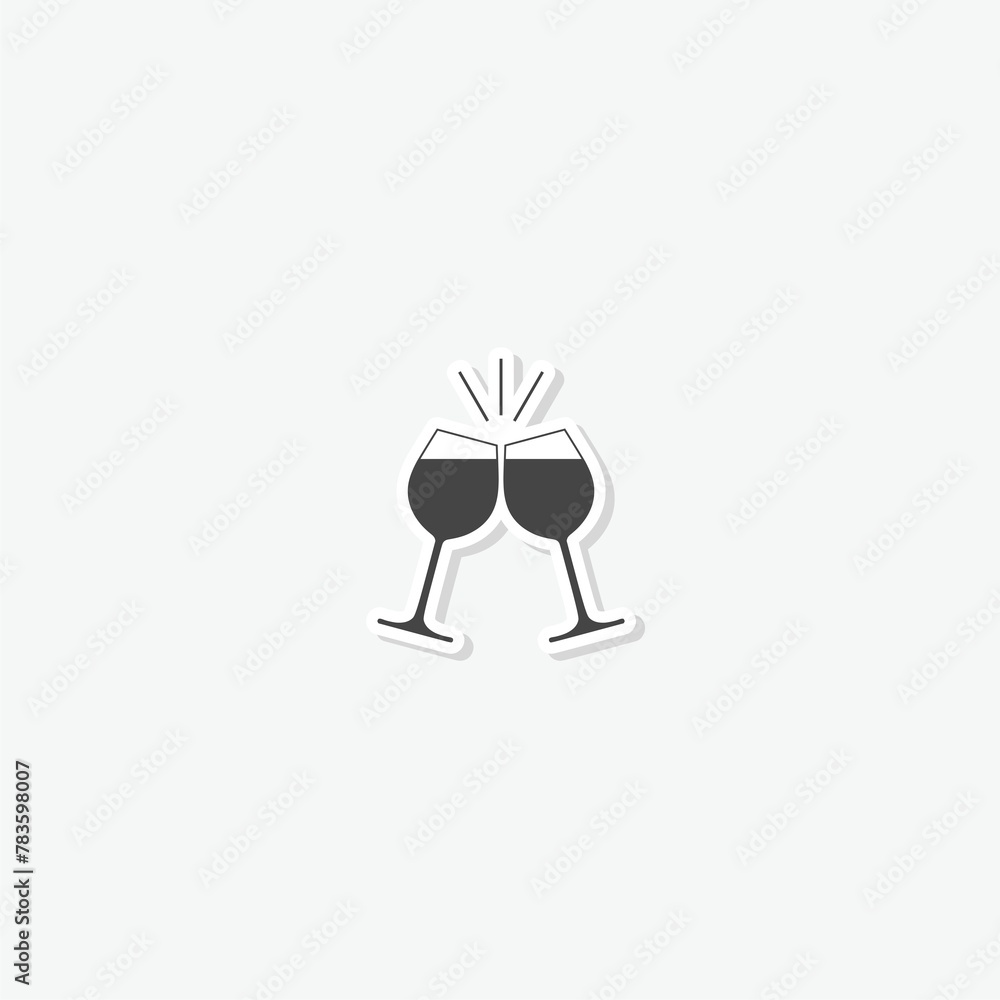 Wine toast icon. Two wine glasses icon sticker isolated on gray background Wine toast icon. Two wine glasses icon sticker isolated on gray background