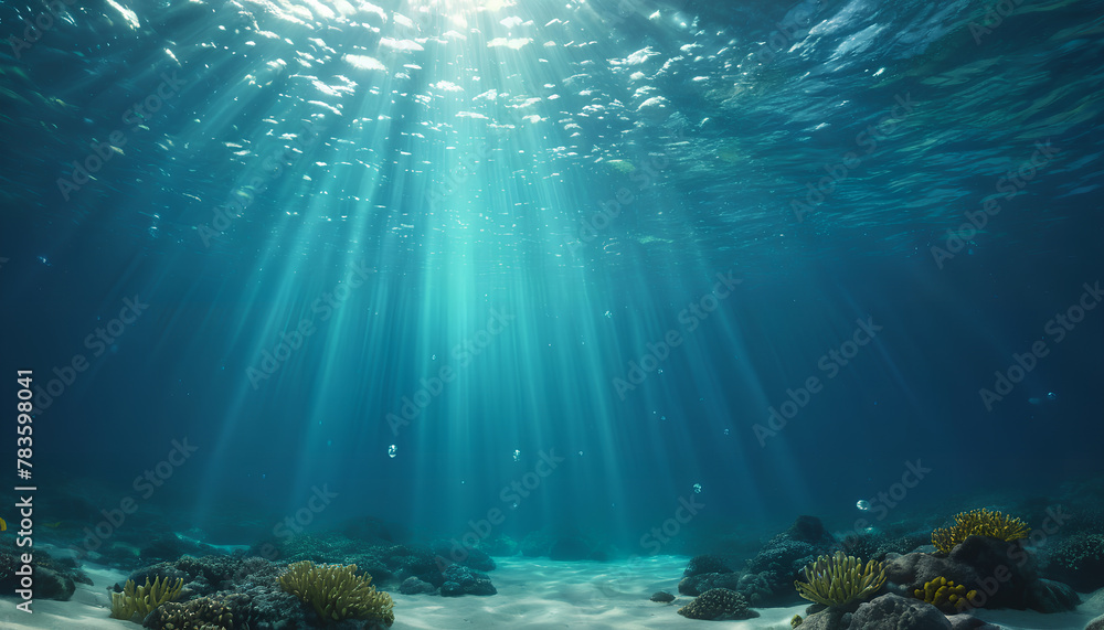 Obraz premium A mesmerizing underwater world in the ocean, depicted with thick layers of paint to capture the vibrant marine life and intricate details of the submerged landscape. The scene offers a glimpse into a 